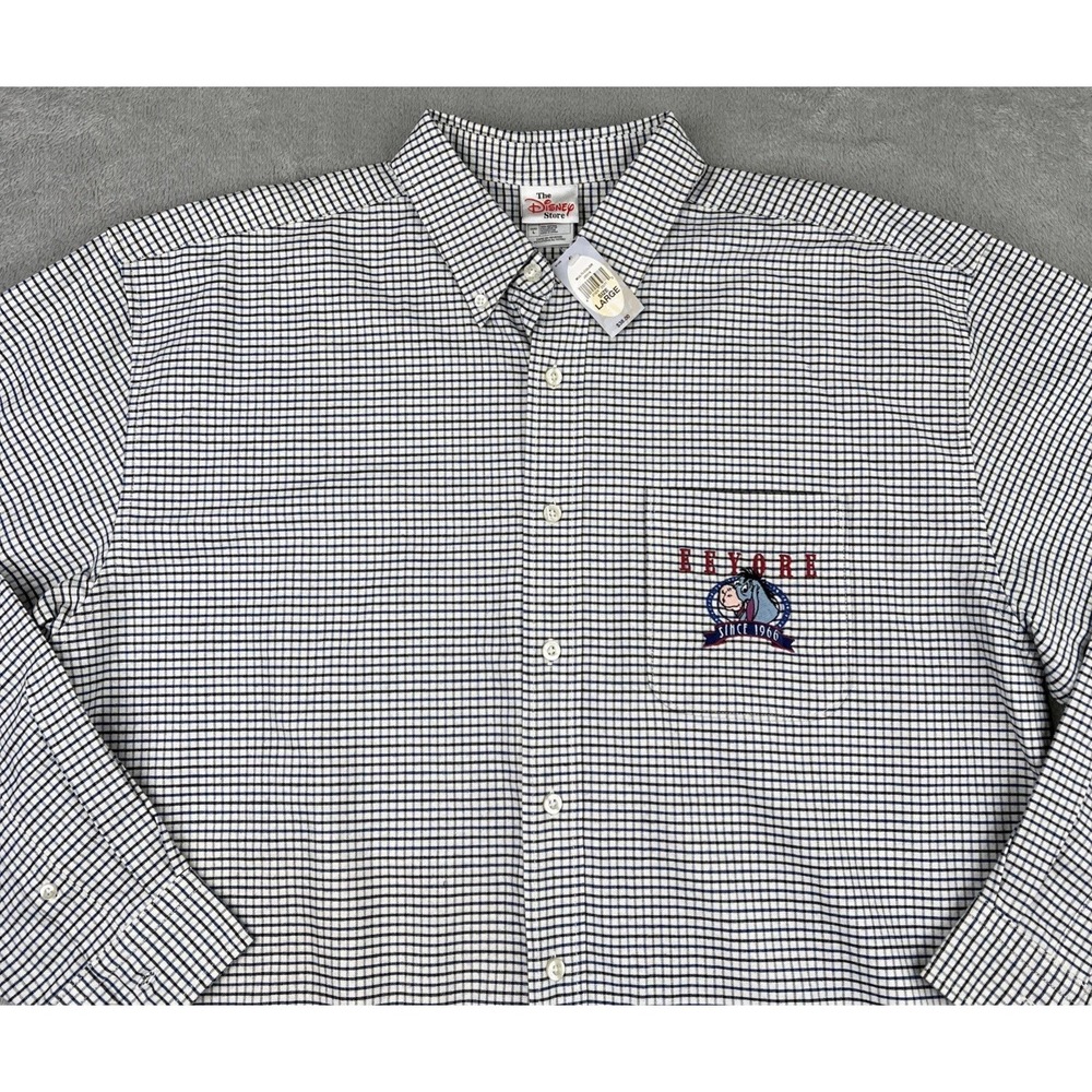 The Disney Store Plaid Check Eeyore Button Down Flannel Shirt Men's Large‎ NEW